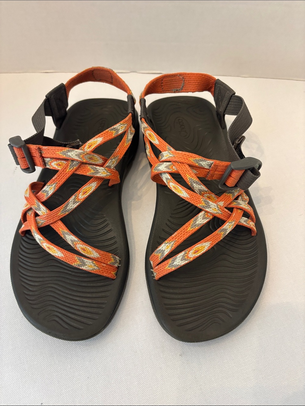 Chaco Women's Orange Patterned Strappy Sandals. Size W8
